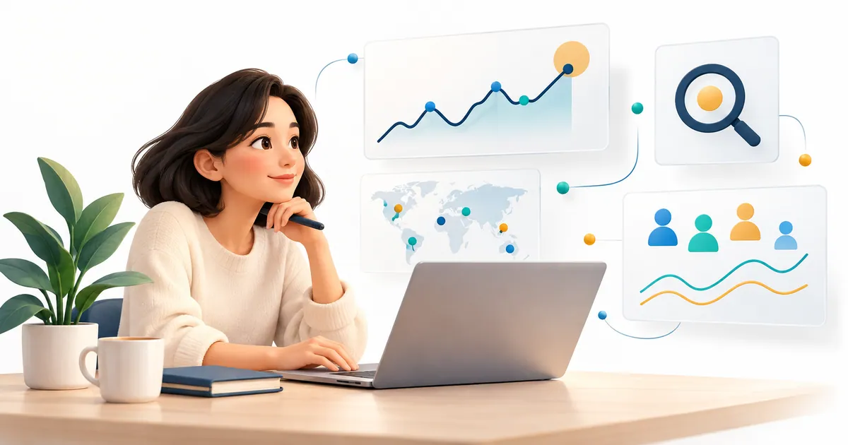 Ilustrasi membaca grafik pengunjung dan memantau kondisi website